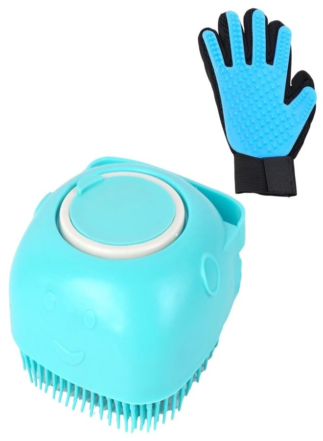 REGIIS Pet Grooming Set, Silicone Bath Brush with Massage Glove, Soft Bristles, Blue, Pack of 2 - Image 1